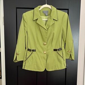 ECCOCI Vintage Green Blazer. Decorative Buttons/Straps/Darting on Front. Size 8
